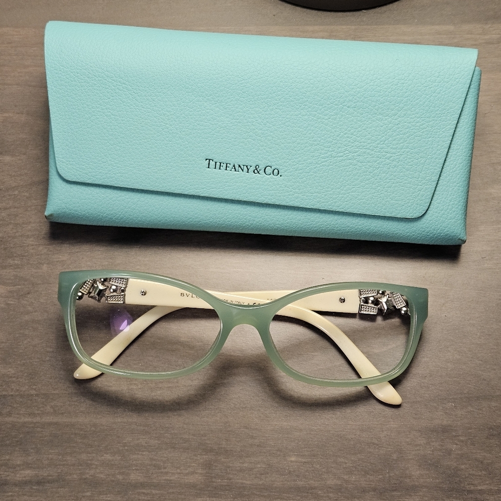 Bulgari Women's Glasses in Teal and Cream